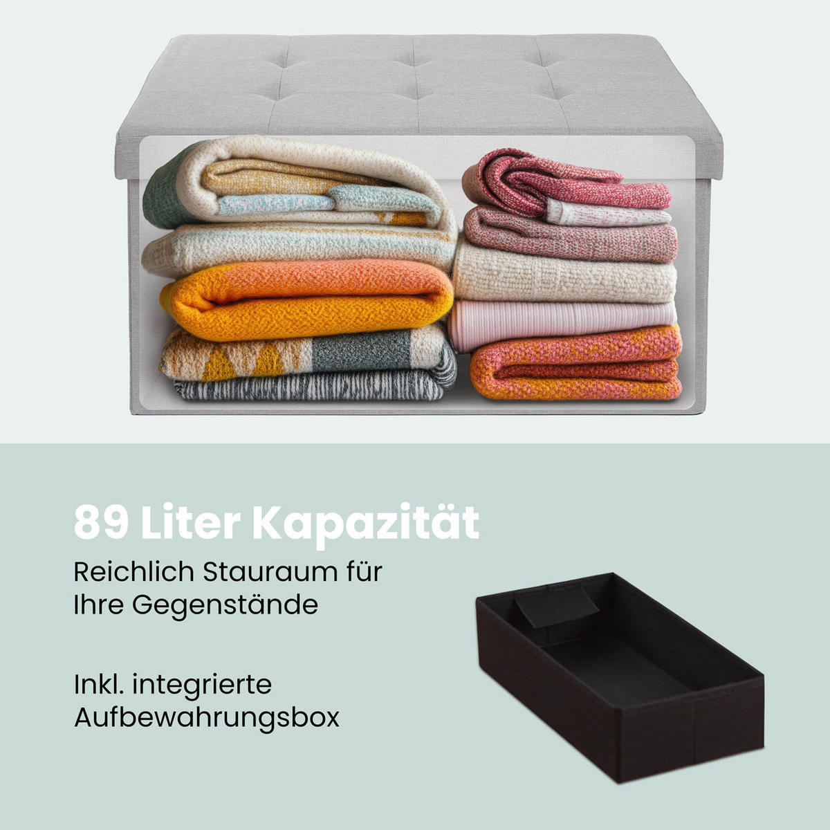SITZBANK 76/38/38 cm + extra Box, Hellgrau - Hellgrau, Kunststoff (38/38/76cm) - Blumtal