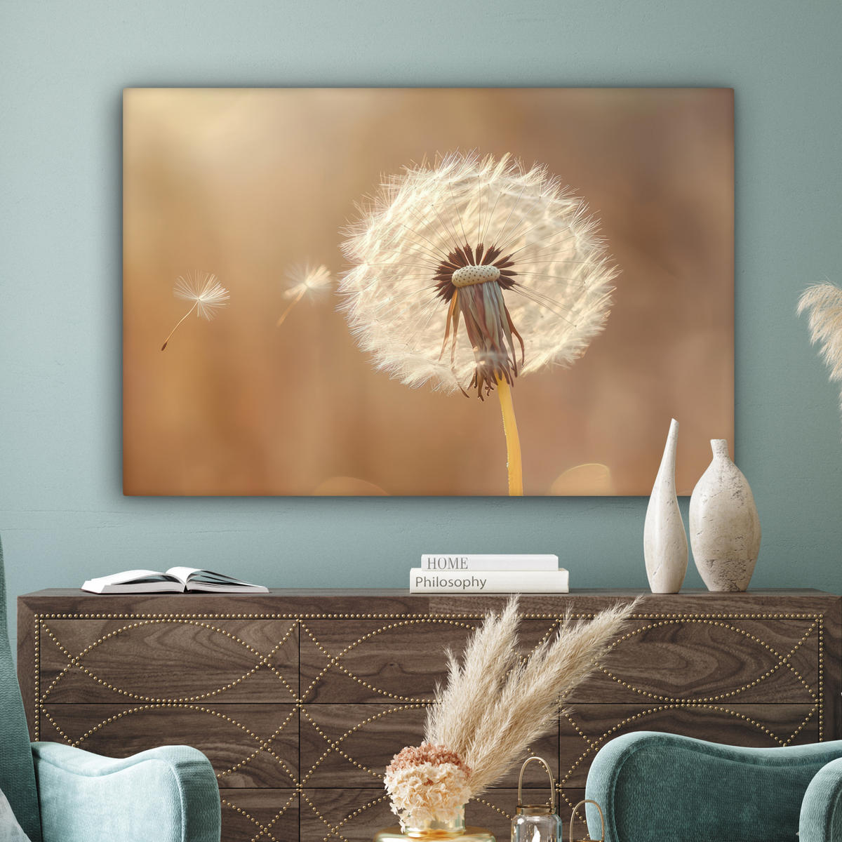 LEINWANDBILD Löwenzahn - Beige - Natur - Blume Wohnzimmer Groß 120x80 cm - Hellbraun, Textil (120/80cm) - MuchoWow