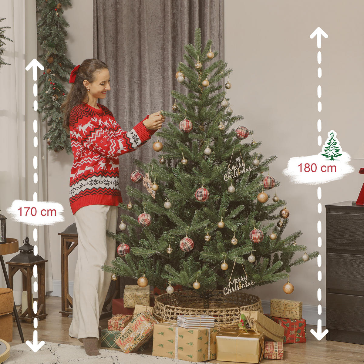 WEIHNACHTSBAUM künstlich 180cm Christbaum mit dichten Zweigen Metallständer - Grün, Kunststoff (180cm) - HOMCOM