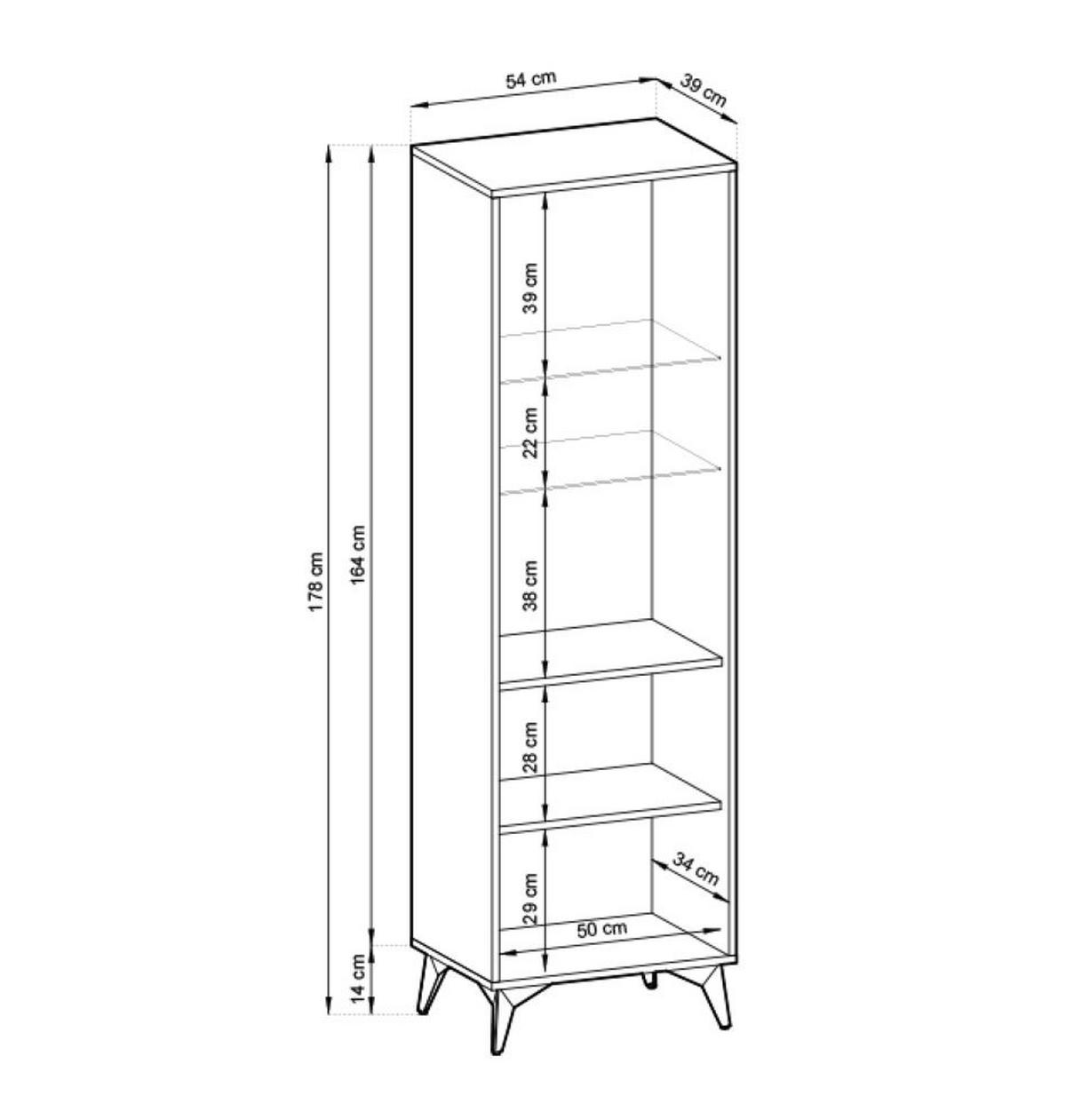 VITRINE Diamond Eiche Evoke - Eichefarben/Schwarz, Glas/Holzwerkstoff (54/178/39cm) - Bettso