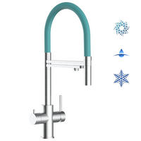 5-WEGE-KÜCHENARMATUR, Edelstahl Massiv aus Chirurgenstahl, Gebürstet und Türkis, 2-Strahl-Brause - Türkis, Metall (24/52.5/24cm) - VIZIO