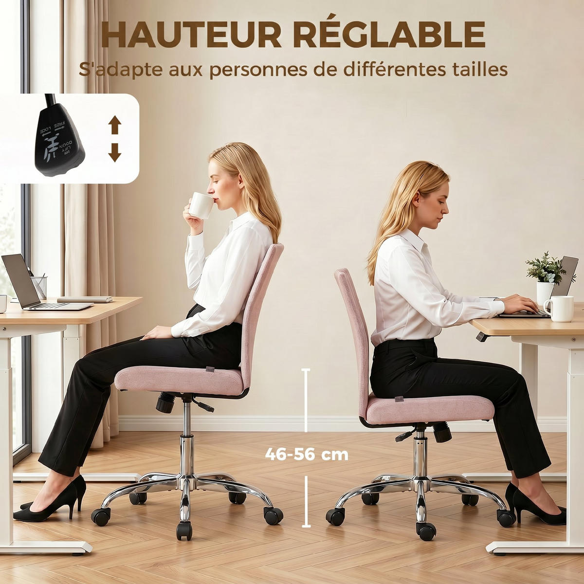 BÜROSTUHL Rosa 43/56/89-99 cm - Pink, Textil (56/99/43cm) - PANGIVO