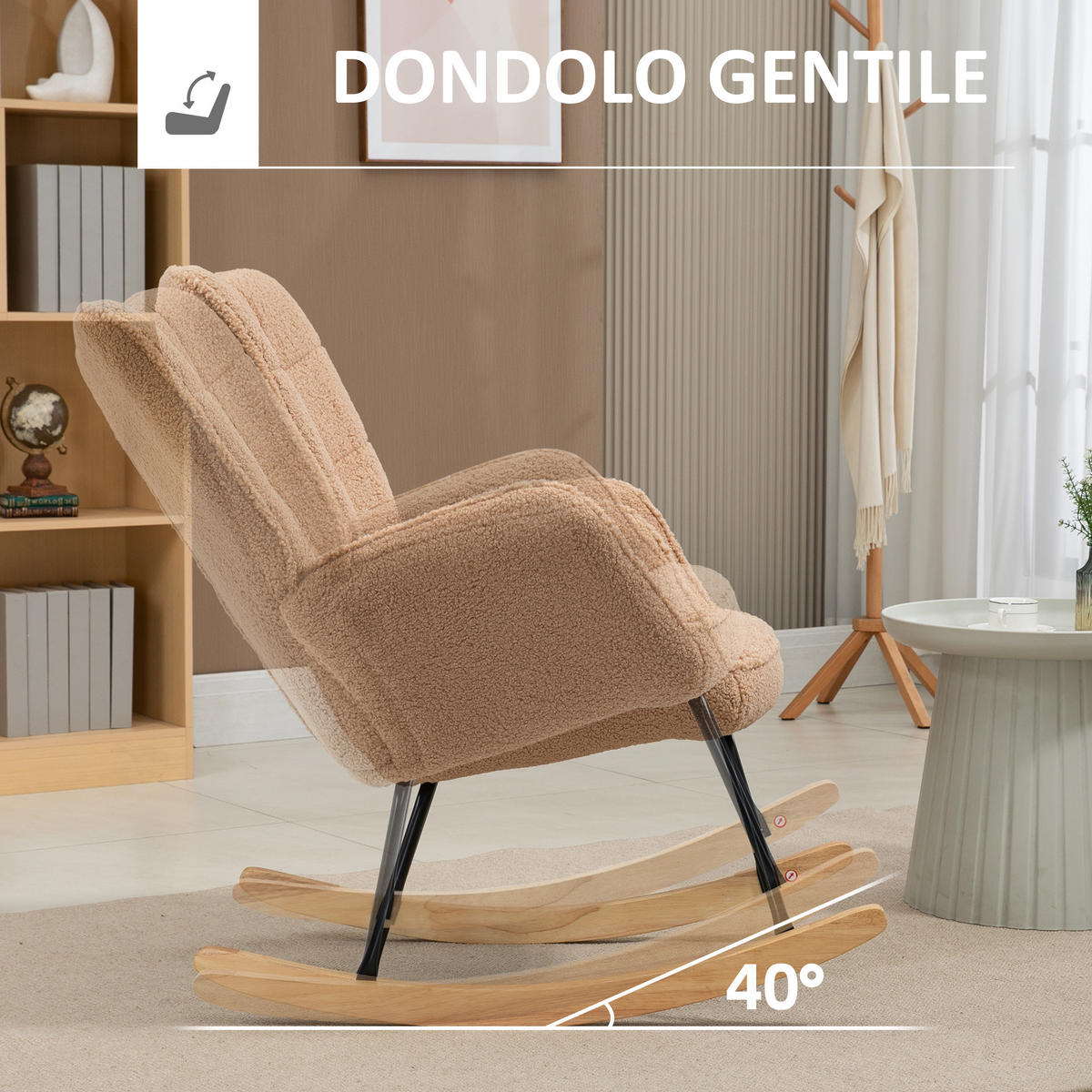SCHAUKELSTUHL Bouclé-Bezug Holz Stahl 71 x 98 x 101 cm Braun - Braun, Textil (71/101/98cm) - Vallsero