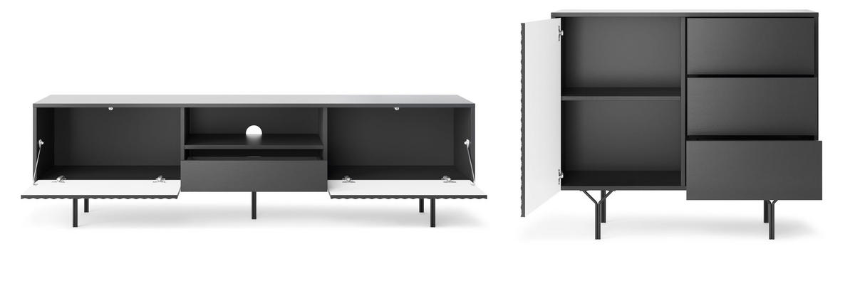 WOHNZIMMER-SET Raven schwarz 2-teilig - Schwarz, Holz/Holzwerkstoff (277/83/38cm) - Feldmann-Wohnen
