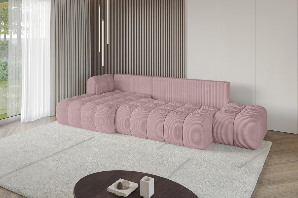 ECKSOFA mit Schlaffunktion Ottomane Links OLEA-L2 321x164x75 Rosa Cord - Schwarz/Rosa, Holzwerkstoff/Kunststoff (321/164cm) - ALTDECOR