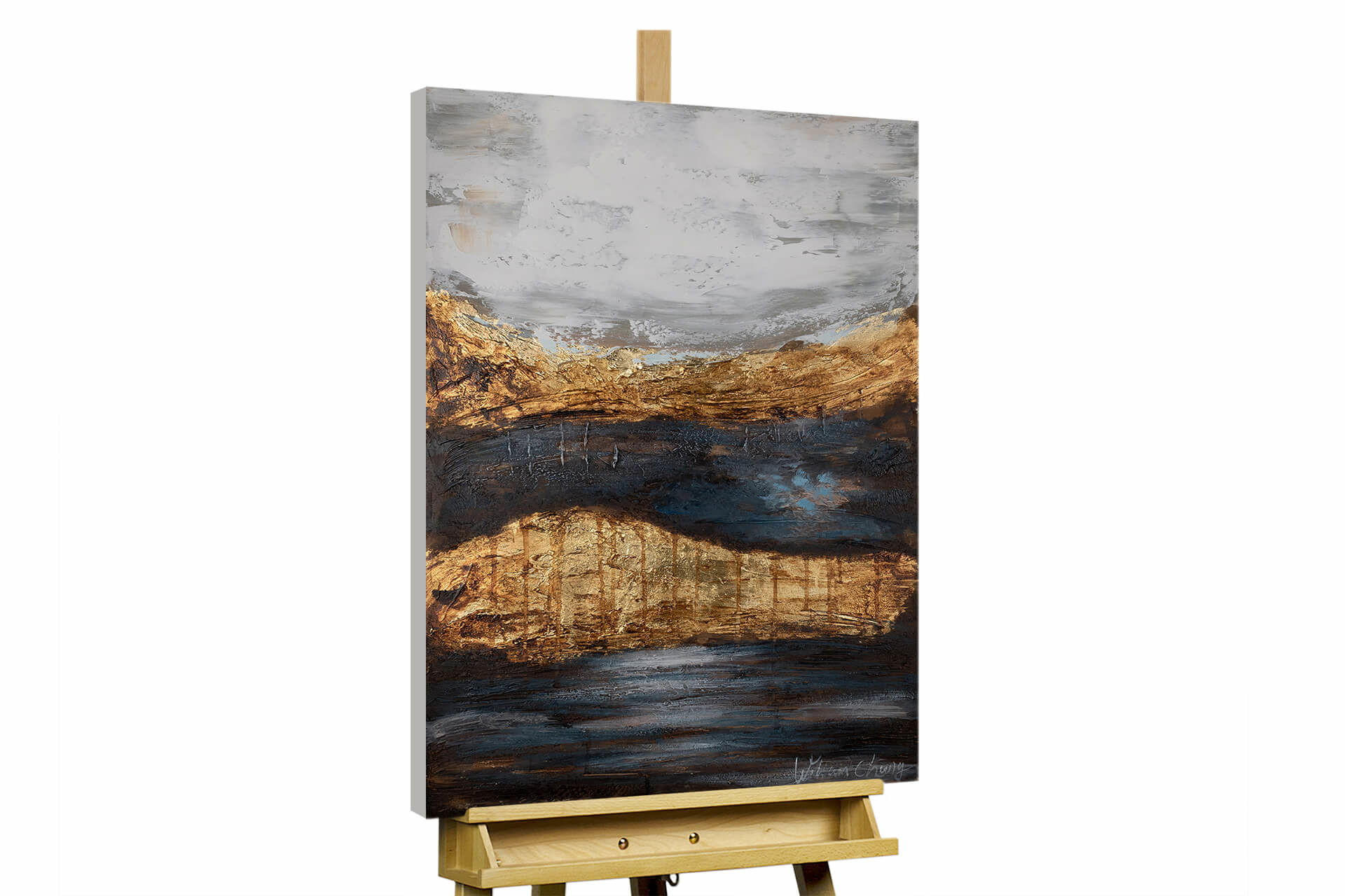 ACRYLBILD HANDGEMALT 60/90 cm - Blau/Grau, Holz/Textil (1.8/90cm) - KUNSTLOFT