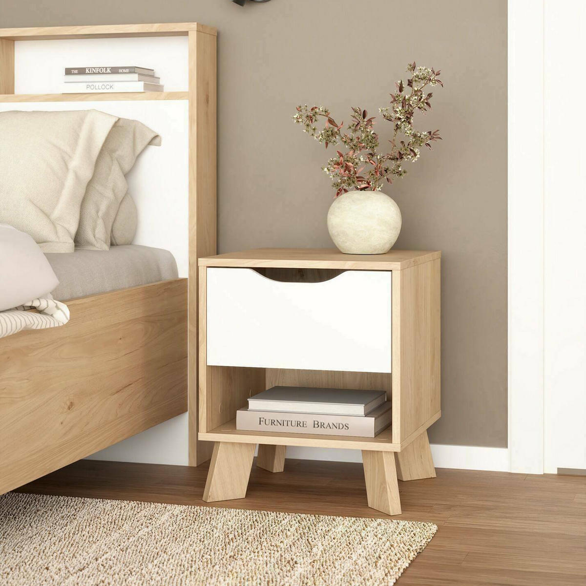 NACHTTISCH Eiche, Weiß 39.8/40.2/47.4 cm - Braun, Holzwerkstoff (40/47/40cm) - DMORA