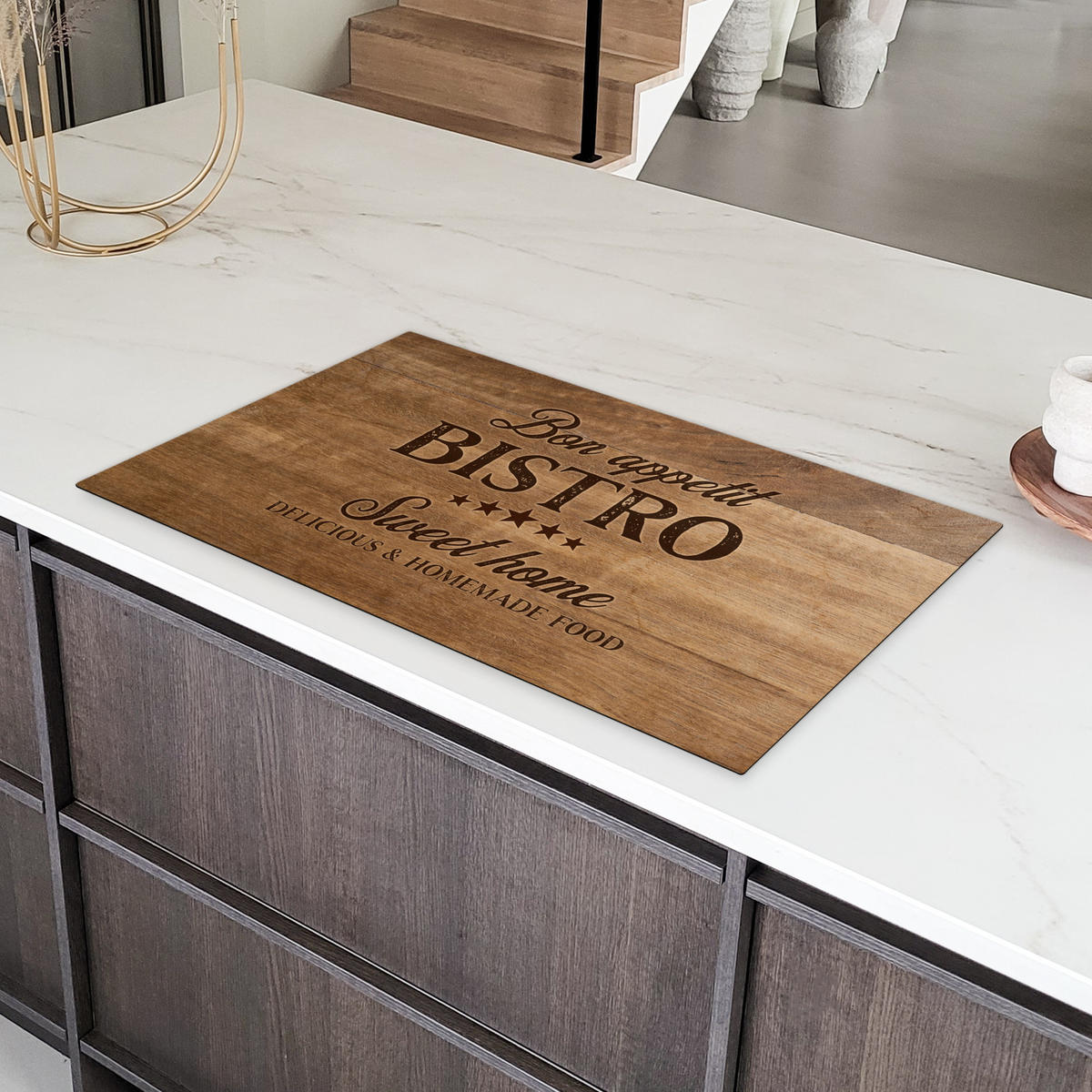 HERDABDECKPLATTE Zitat - Bistro - Guten Appetit - Süßes Zuhause - Holzmaserung 91x52 cm - Braun, Kunststoff (91.2/52/0.2cm) - MuchoWow