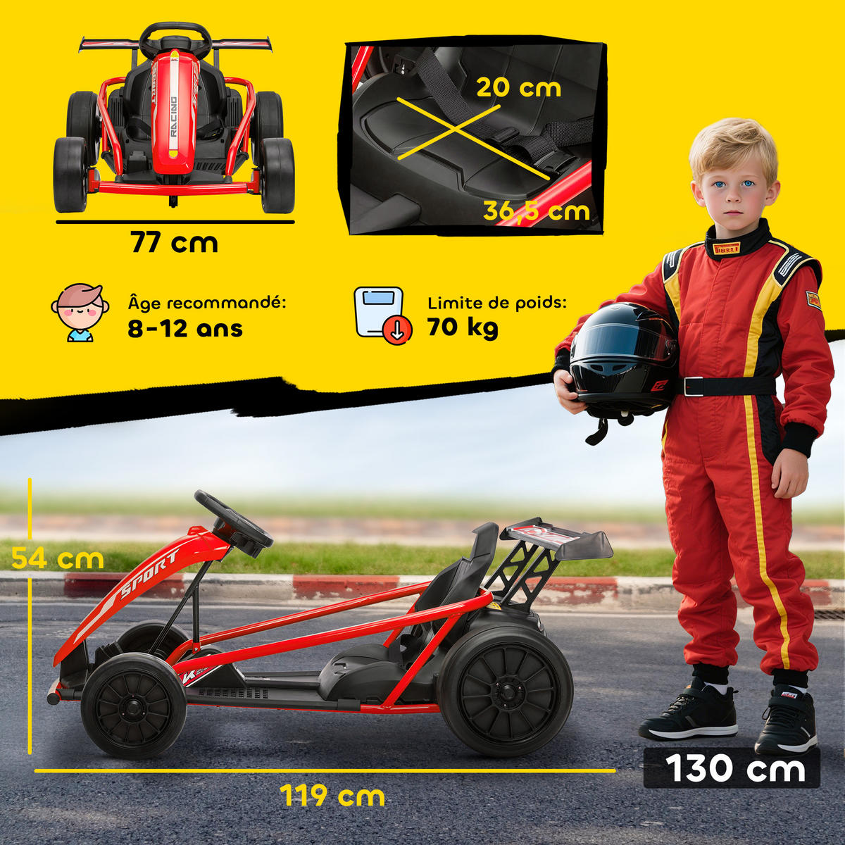GO-KART DE-13130 Drift-Modus Rot - Rot, Kunststoff (119/77/54cm) - ComfortXL