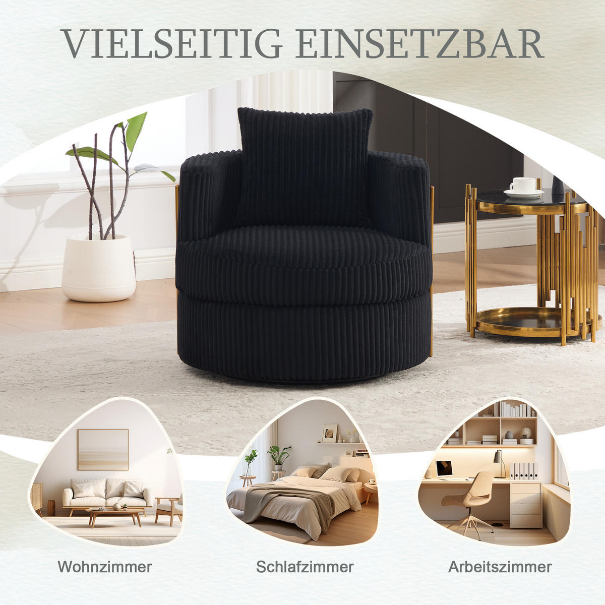 SESSEL DE-33906 360° drehbar mit Stauraum Schwarz - Schwarz, Metall (76/78/79cm) - ComfortXL
