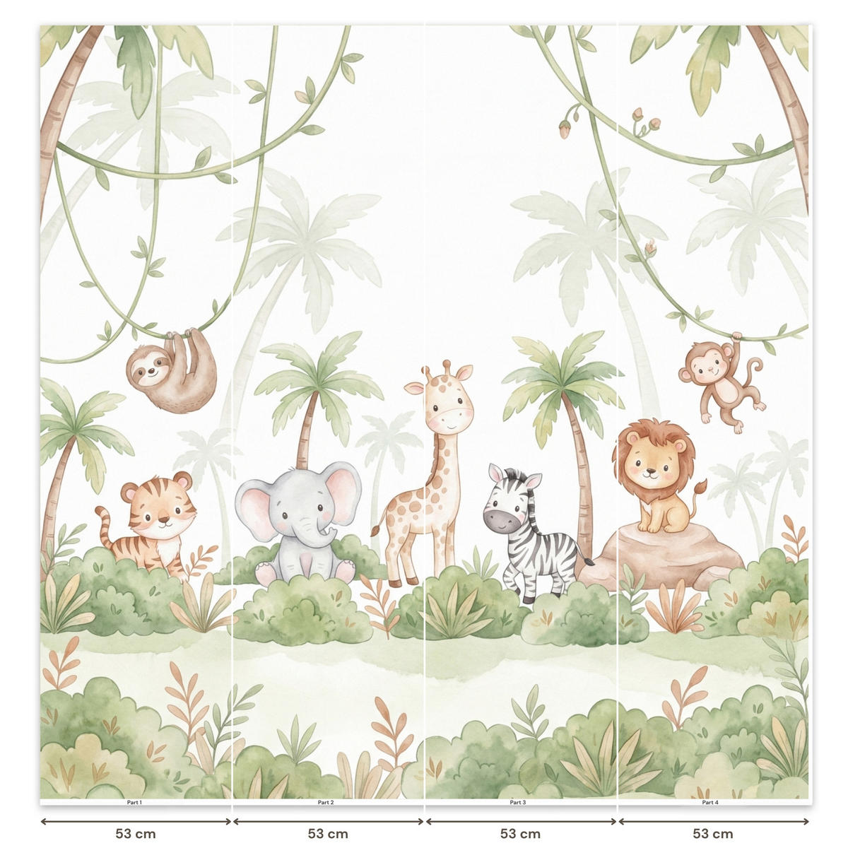 KINDERTAPETE - Tiere - Dschungel - Pastell - 220x200 cm - Weiß, Papier (220/200cm) - OnlyWow