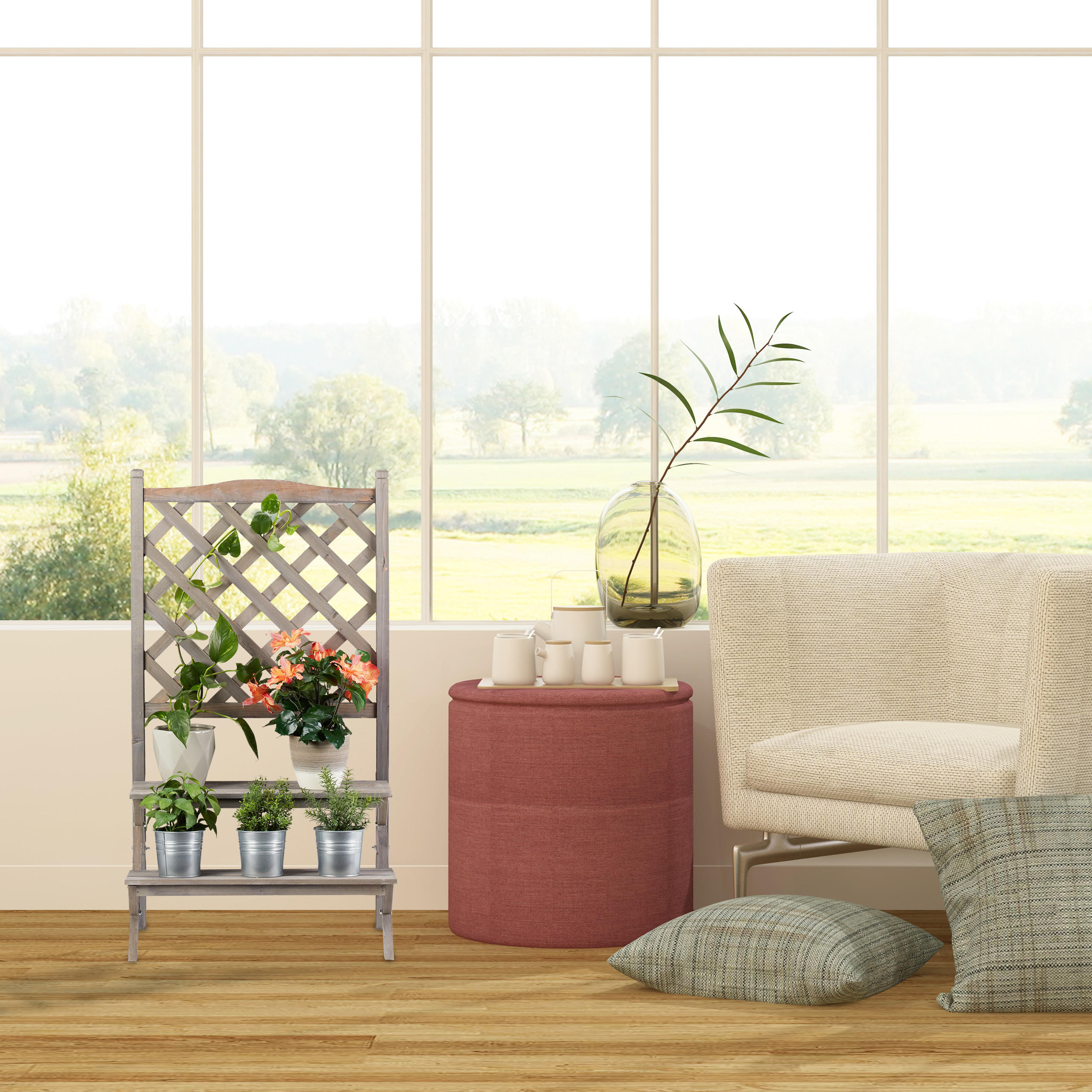 BLUMENTREPPE - Grau, Holz (61/109/40cm) - Relaxdays
