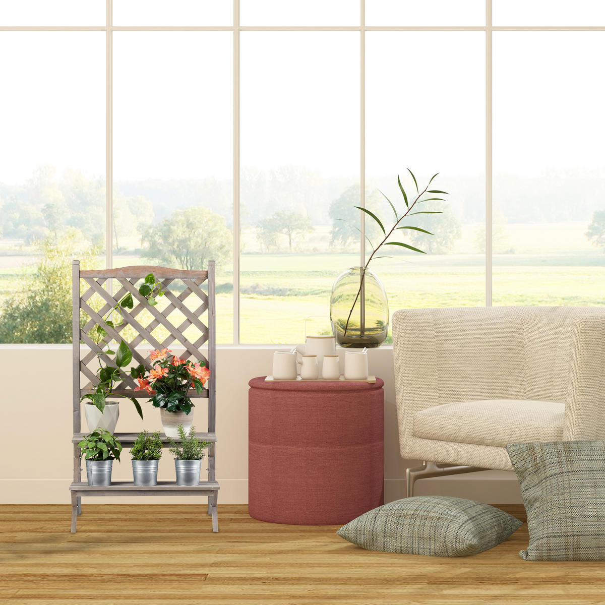 BLUMENTREPPE - Grau, Holz (61/109/40cm) - Relaxdays