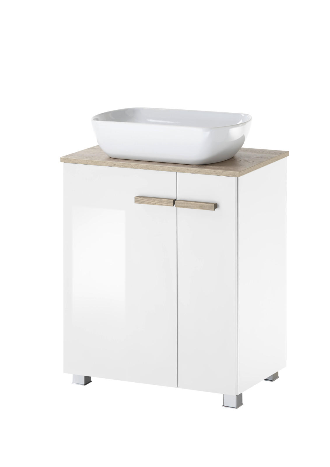 Furn.Design Waschbeckenunterschrank Weiß Hochglanz, Eiche 60x82x40 cm