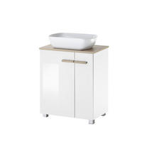 WASCHBECKENUNTERSCHRANK weiß Lack Hochglanz, Eiche, Waschtisch Set hängend, stehend - Weiß Hochglanz/Eichefarben, Holzwerkstoff (60/82/40cm) - Furn.Design