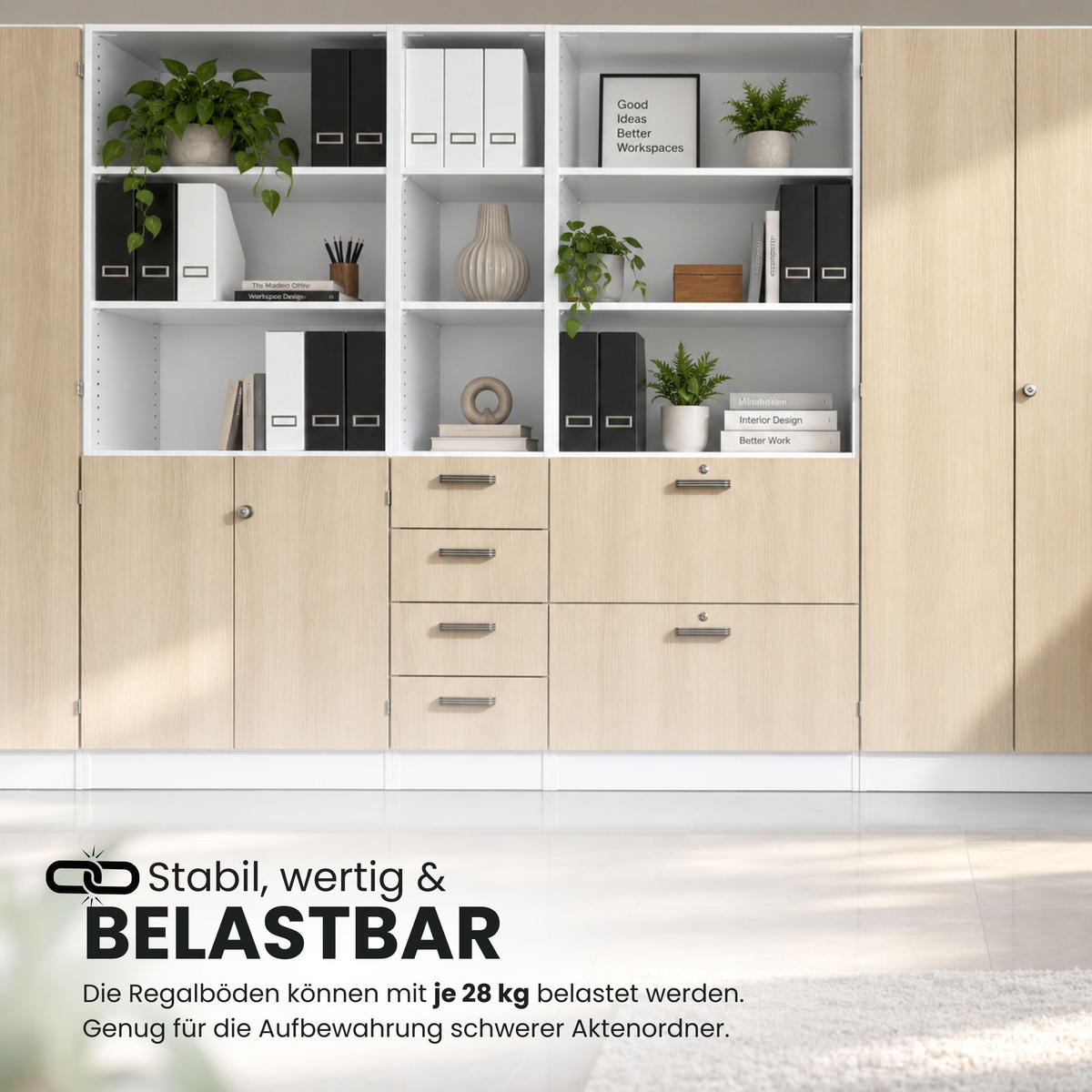 AKTENSCHRANK breit - 5 Ordnerhöhen 42/100/200,4 cm in Nussbaumfarben/Silberfarben - Silberfarben/Nussbaumfarben, Holzwerkstoff (100/200.4/42cm) - bümö