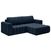 ECKSOFA mit Schlaffunktion und Bettkasten, Velours-Stoff - Schwarz/Dunkelblau, Textil (175/250cm) - Eltap