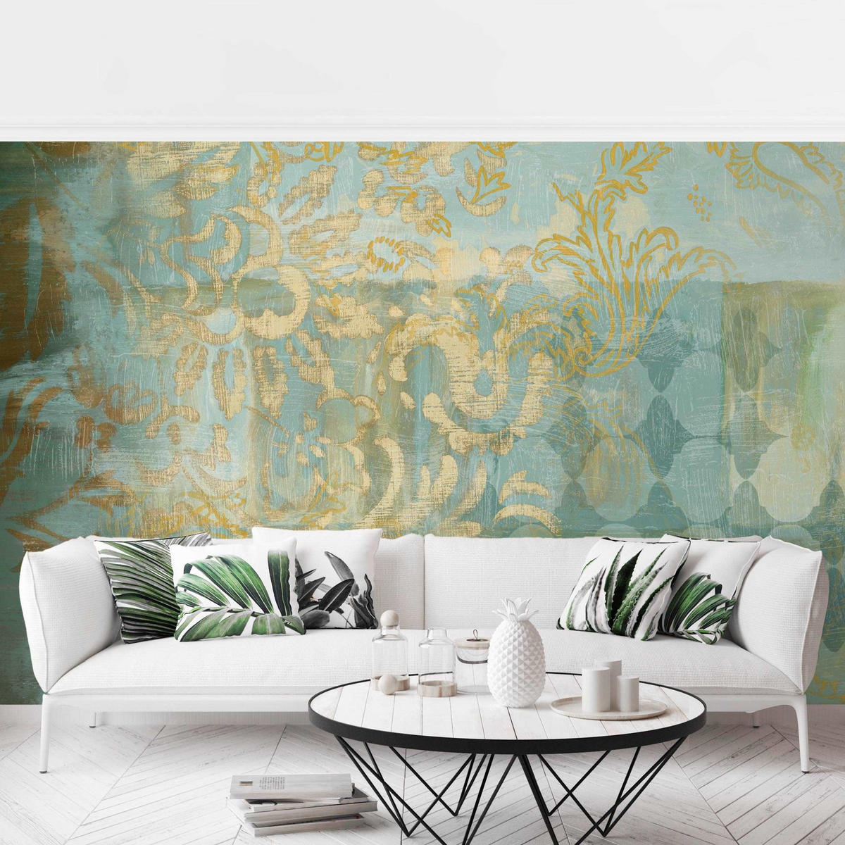 FOTOTAPETE Marokkanische Collage in Gold und Türkis 336/225 cm - Goldfarben, Papier (336/225cm) - Bilderwelten