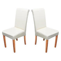 2ER-SET Esszimmerstuhl Stuhl Küchenstuhl | HxBxT 99x41x60cm | Sitzhöhe 47cm | Leder | Creme | helle Beine - Beige, Leder (41/99/60cm) - CHEFGASTRO