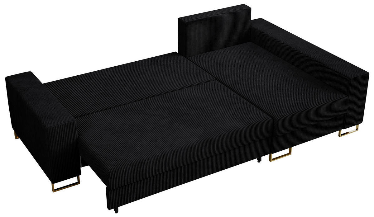 ECKSOFA Dorian Cord Schwarz - Goldfarben/Schwarz, Textil/Metall (242/138cm) - MKS