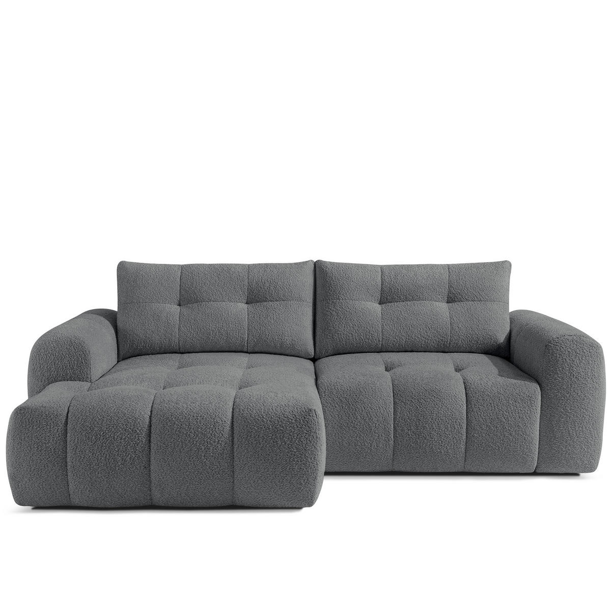 ECKSOFA MIT HOCKER RAVIA, Bouclé, Dunkelgrau - Dunkelgrau, Holz/Textil (96/50cm) - KONSIMO®