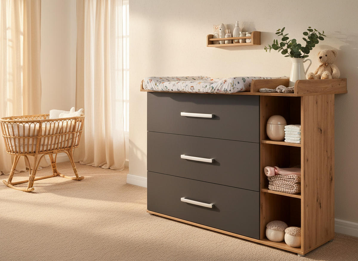 WICKELKOMMODE Alessio 115/100/75 cm Anthrazit Artisan Oak - Anthrazit/Silberfarben, Holzwerkstoff/Kunststoff (115/100/75cm) - arthur berndt