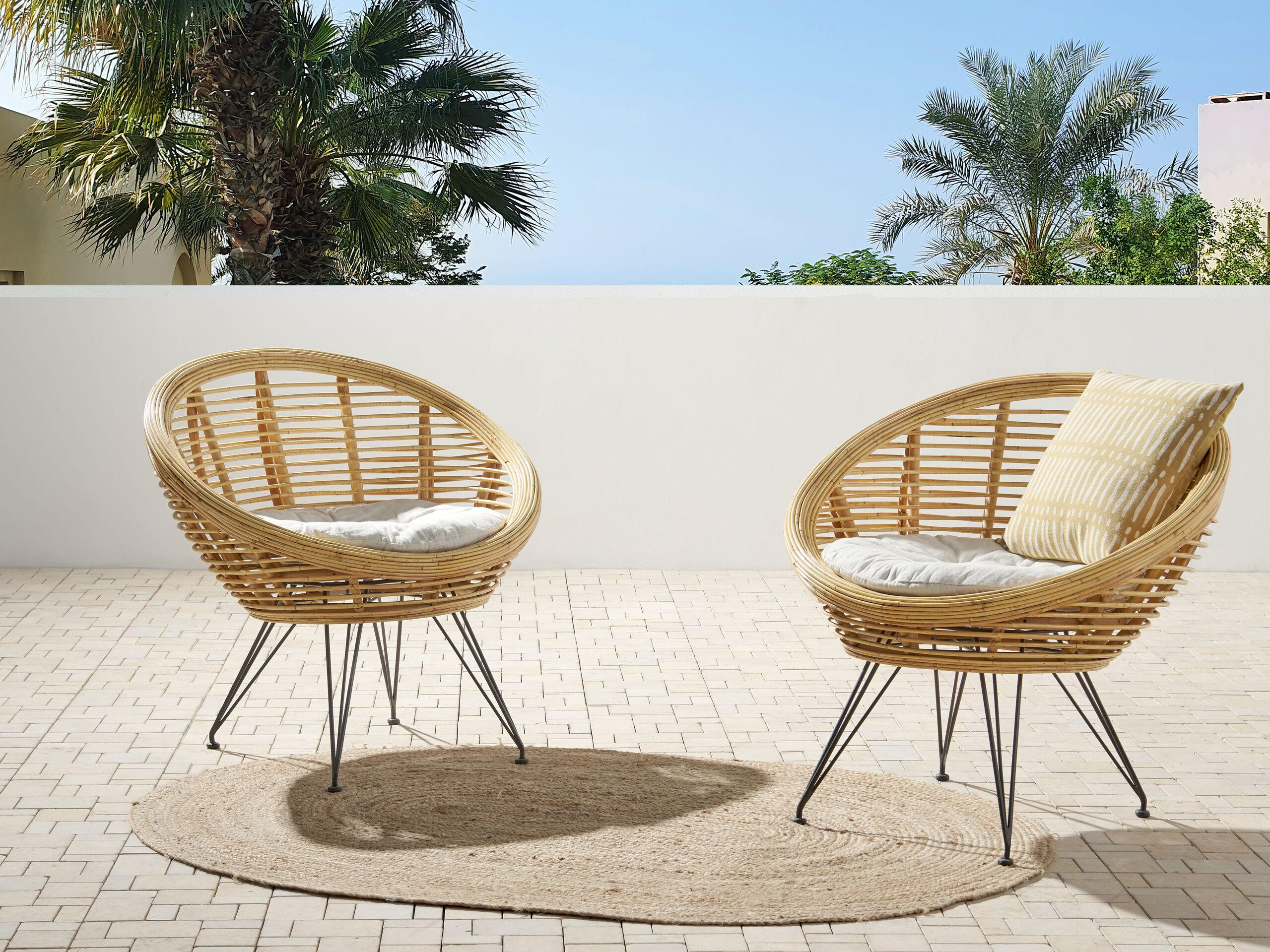 GARTENSTUHL 2er-Set Rattan helles beige Maratea - Beige/Naturfarben, Naturmaterialien (85/85/85cm) - Beliani