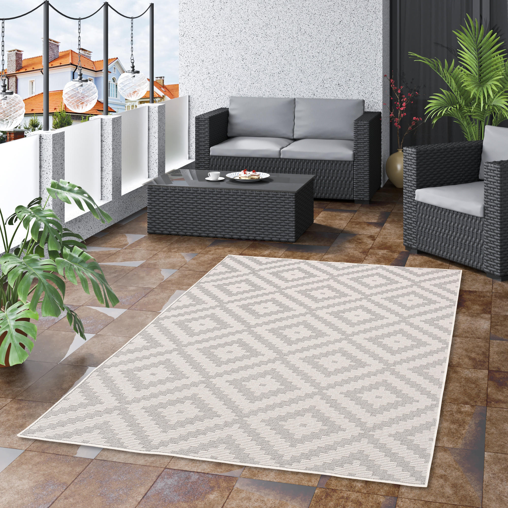 IN & OUTDOOR TEPPICH MARBELLA FLIESENOPTIK - Grau, Textil (80/150cm) - Pergamon