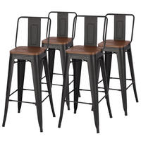 BARHOCKER 4er-Set Metallgestell Rückenlehne Braun - Dunkelbraun/Schwarz, Holz/Metall (43/105/43cm) - Livingandhome