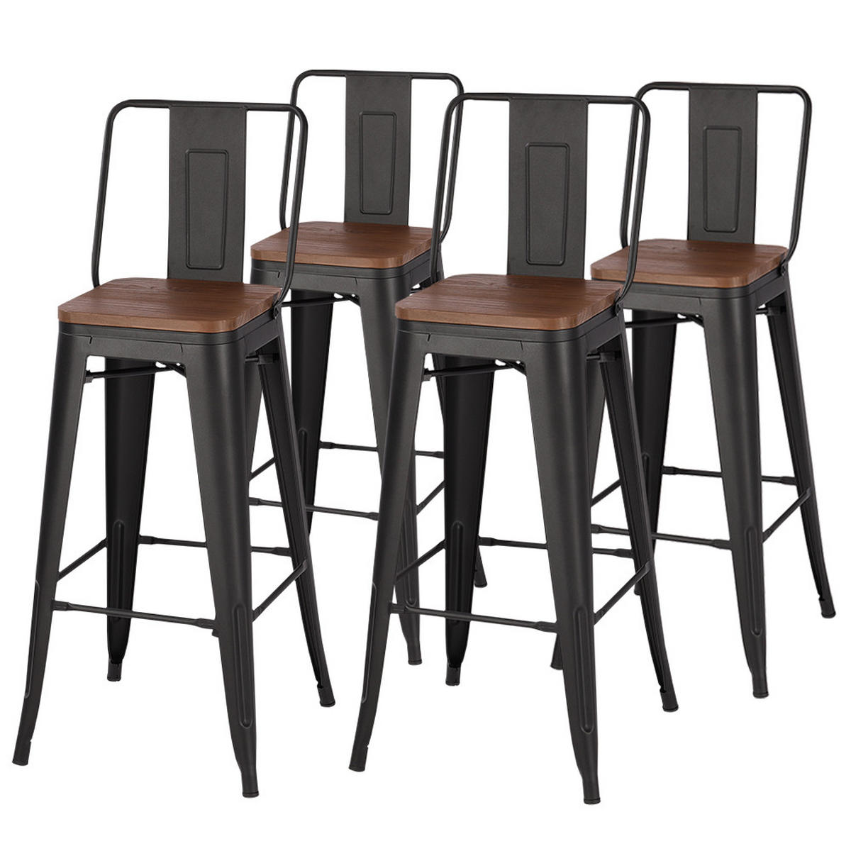 BARHOCKER 4er-Set Metallgestell Rückenlehne Braun - Dunkelbraun/Schwarz, Holz/Metall (43/105/43cm) - Livingandhome