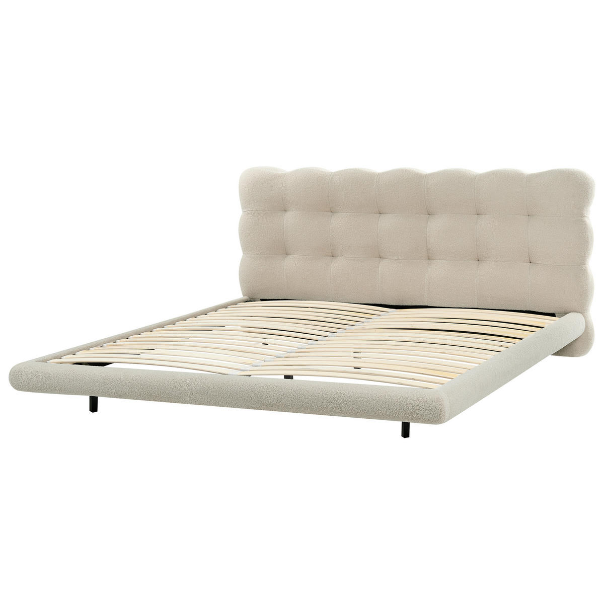 POSTELJA z letvenim dnom 180/200 bouclé bež Soulisse - črna/bež, tekstil (180/200cm) - Beliani