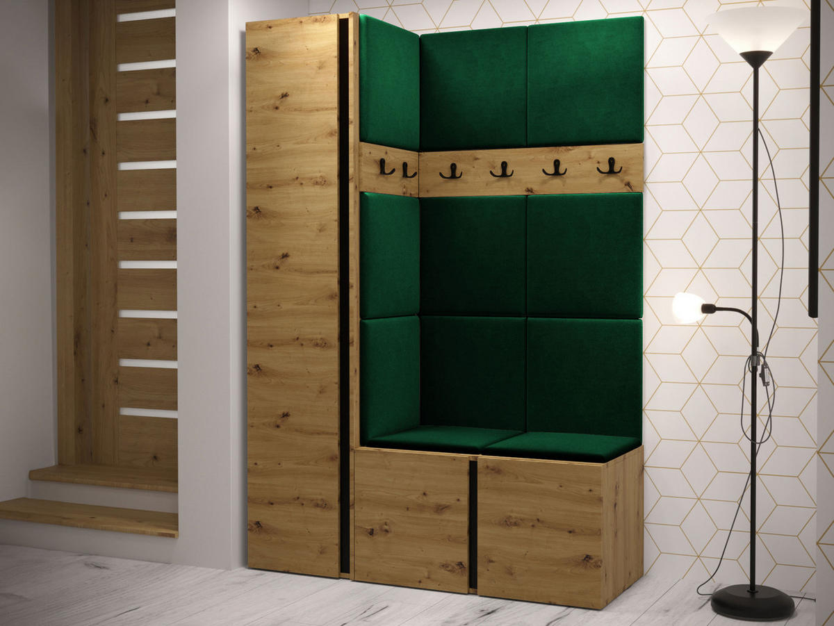 GARDEROBEN-SET Orion IX - Eiche Artisan/Grün, Holzwerkstoff/Kunststoff (124/186/46cm) - MIRJAN24