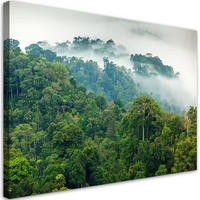 BILD Wald im Nebel Landschaft 100x70cm - Grün, Textil (100/70cm) - Feeby