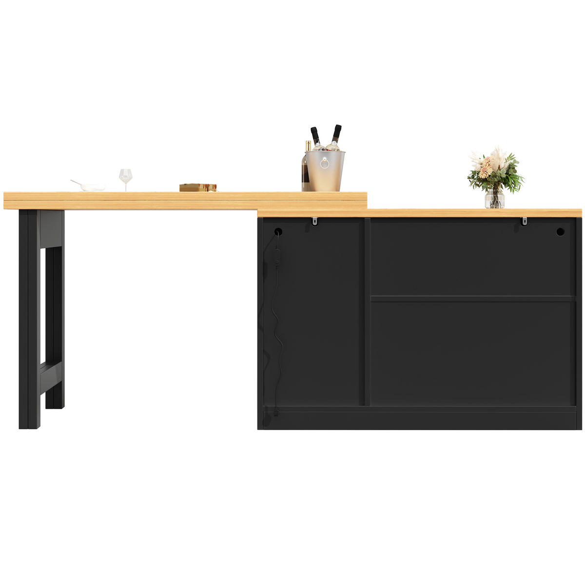 KÜCHENINSEL aus MDF 120-180x40x71,5 cm in Schwarz/Natur mit LED - Schwarz, Holzwerkstoff (180/71.5/40cm) - Modfu