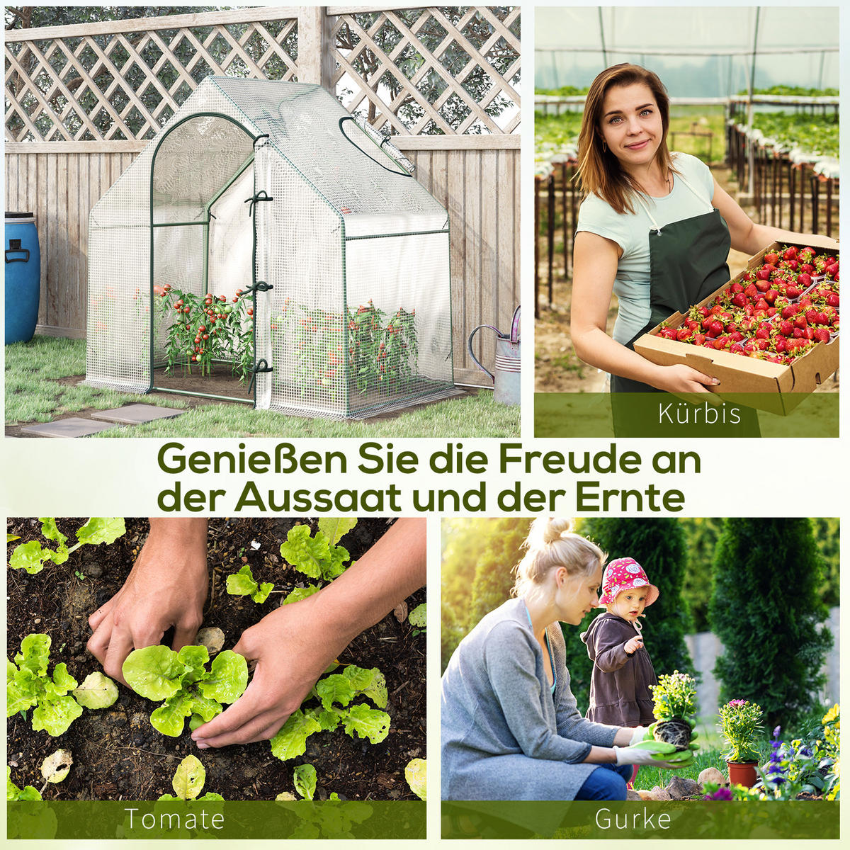 GEWÄCHSHAUS, 180L x 100B x 168H cm - Weiß, Kunststoff/Metall (100/168/180cm) - Outsunny