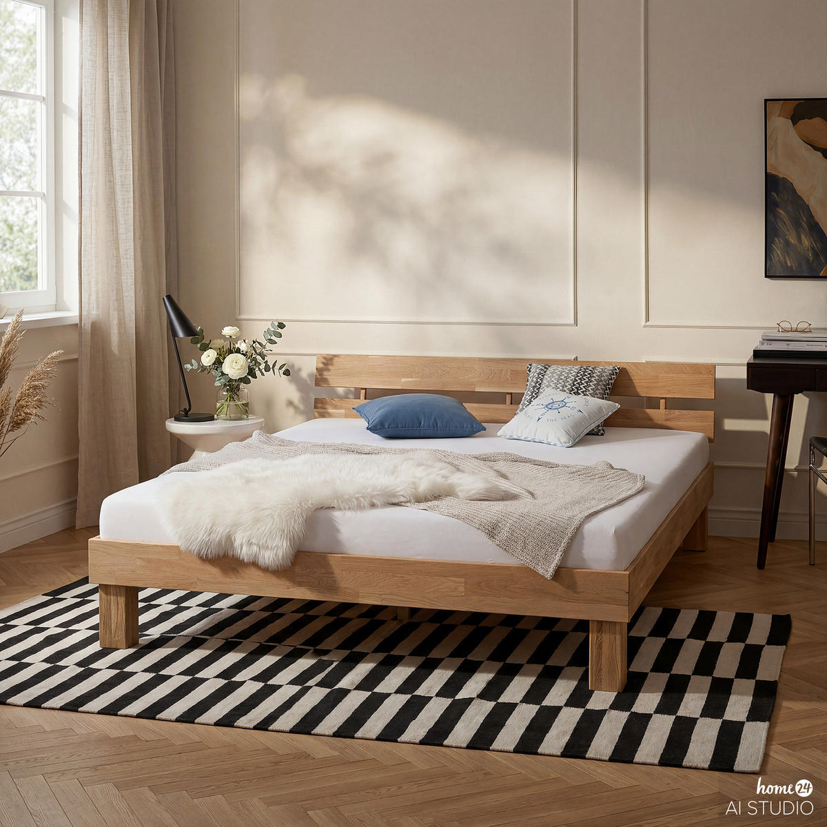BETT - Massivholz - Eiche Bianco, Holz (140/200cm) - home24