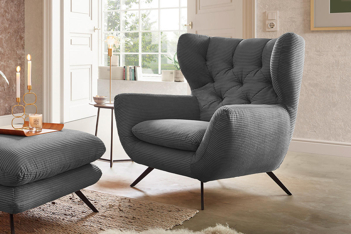 SESSEL CHARME Grau - Schwarz/Grau, Textil/Metall (100/106/95cm) - KAWOLA