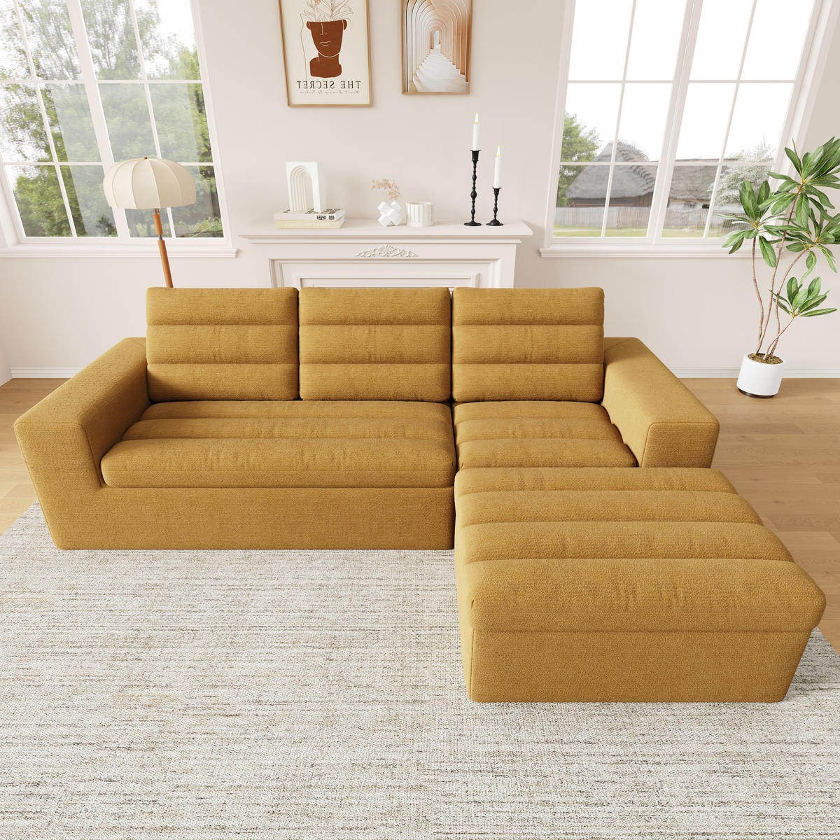 ECKSOFA 253/161/89 cm Orange mit 1 Fußhocker - Orange, Textil (253/161cm) - Oxeza