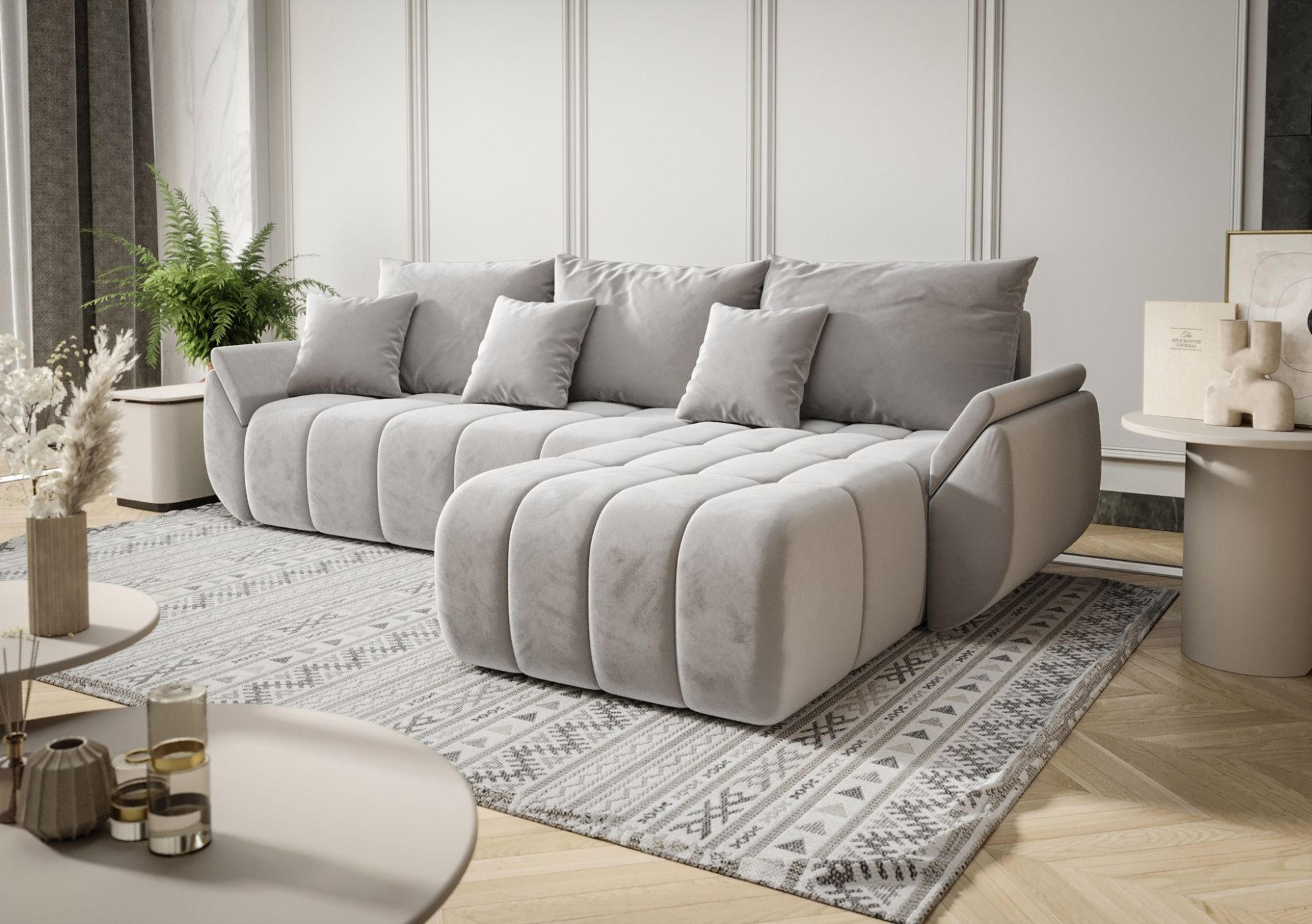 ECKSOFA Osaka - Hellgrau, Holzwerkstoff/Textil (280/185cm) - Fun Möbel