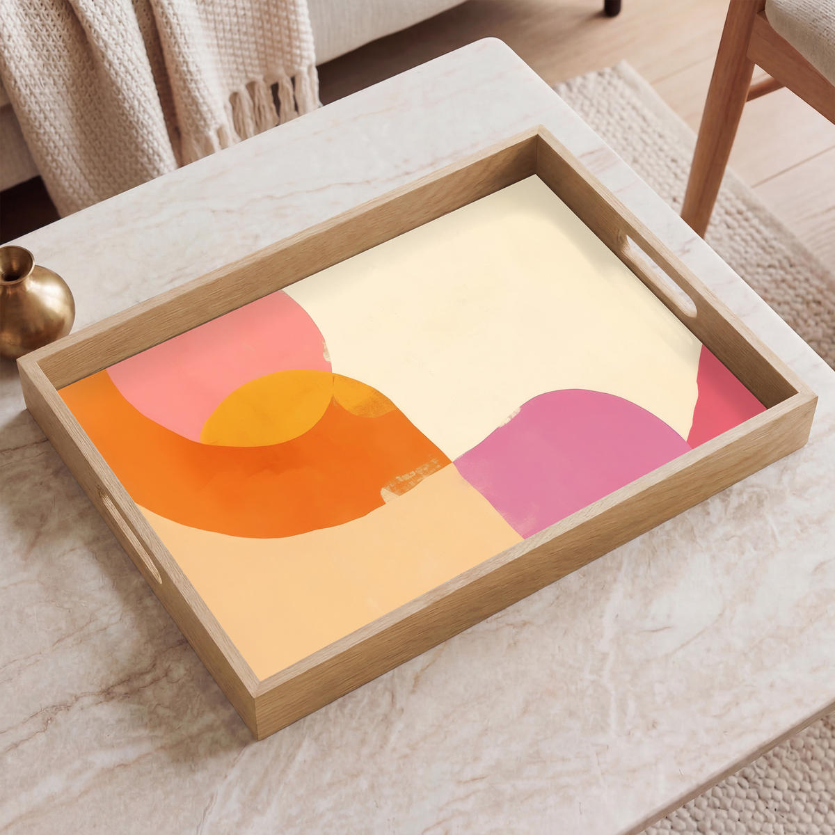 SERVÍROVACÍ PODNOS Tvary - abstraktní - barevné 50x35 cm - pomerančová, dřevo (50/5/5cm) - OnlyWow