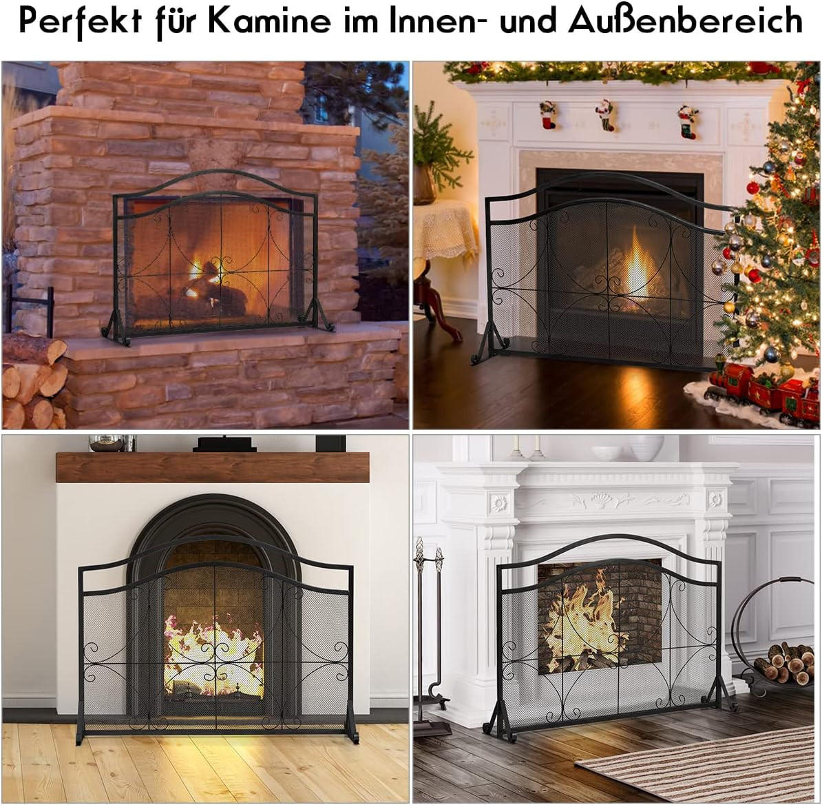 KAMINSCHUTZGITTER 83cm Schwarz - Schwarz, Metall (32/83/112cm) - COSTWAY
