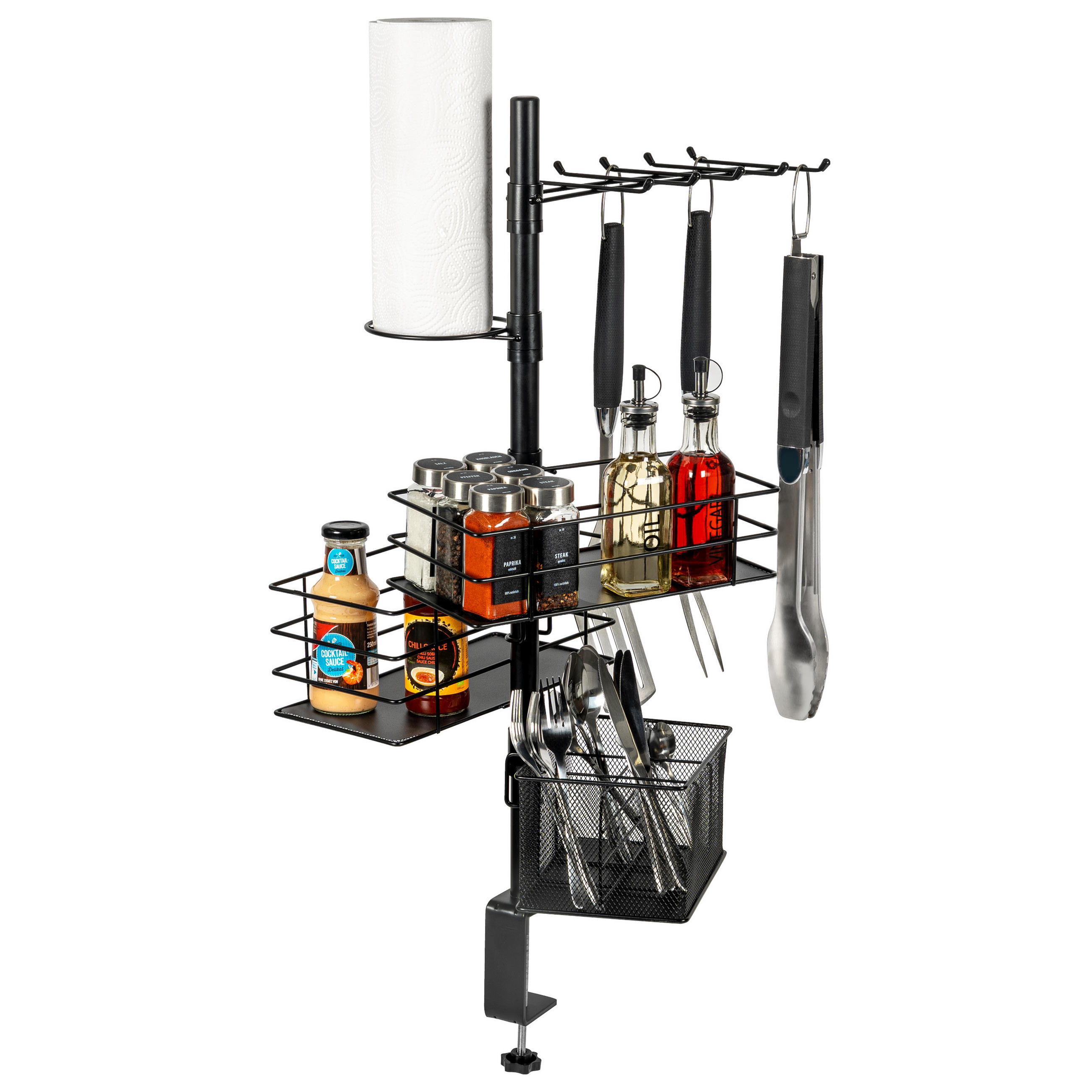 GRILLZUBEHÖR-ORGANIZER 5in1, schwarz, Metall - Schwarz, Metall (35cm) - eluno