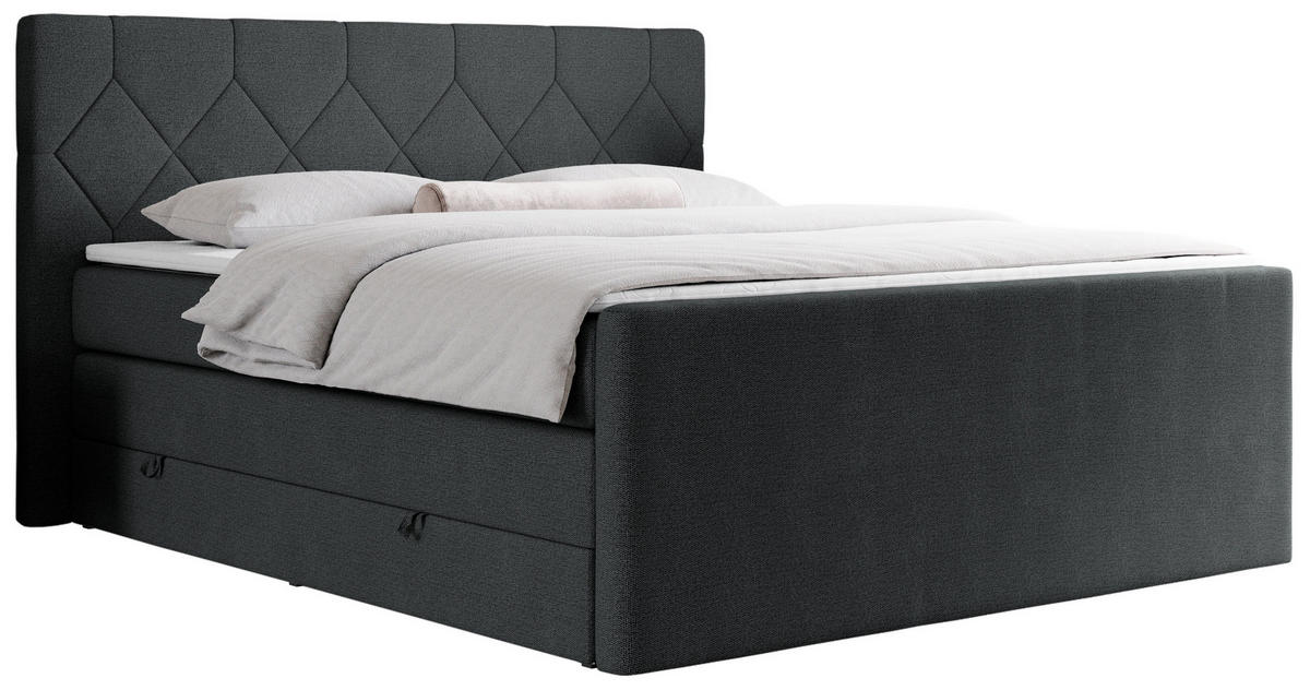 BOXSPRINGBETT KING EIGAR 140/200 Dunkelgrau Struktur - H4 - Dunkelgrau, Holz/Textil (140/200cm) - MKS
