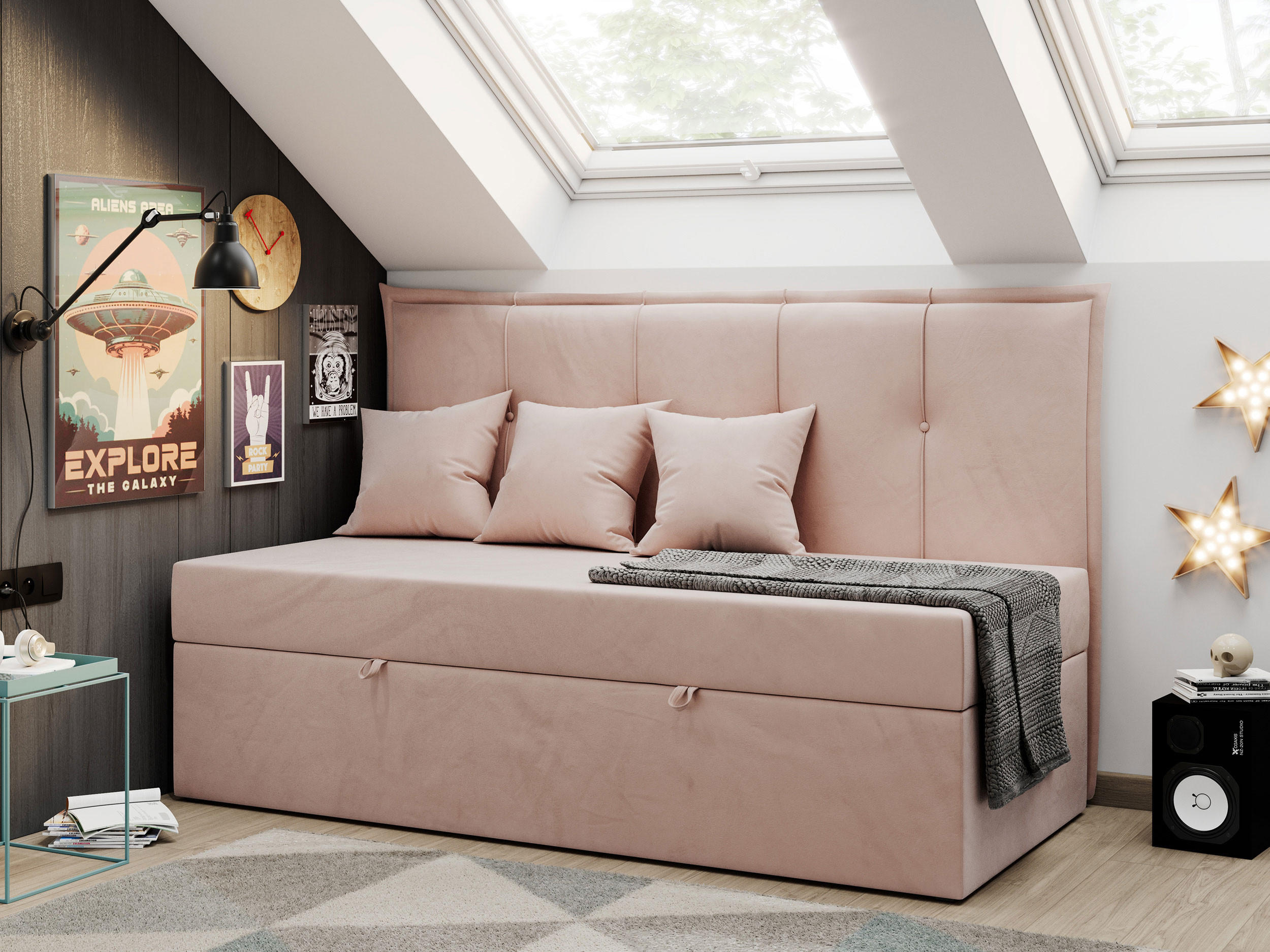 BOXBETT BANCO 90/200 Rosa Velvet - H3 - Rosa, Holz/Textil (90/200cm) - MKS