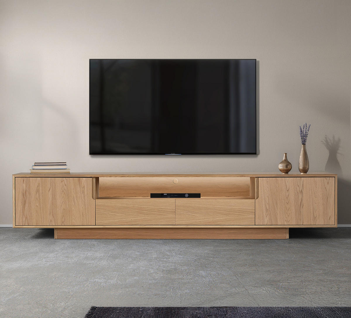TV-LOWBOARD - Eiche teilmassiv - Eiche - Braun, Eichenholz/Holzwerkstoff (200/45/40cm) - home24
