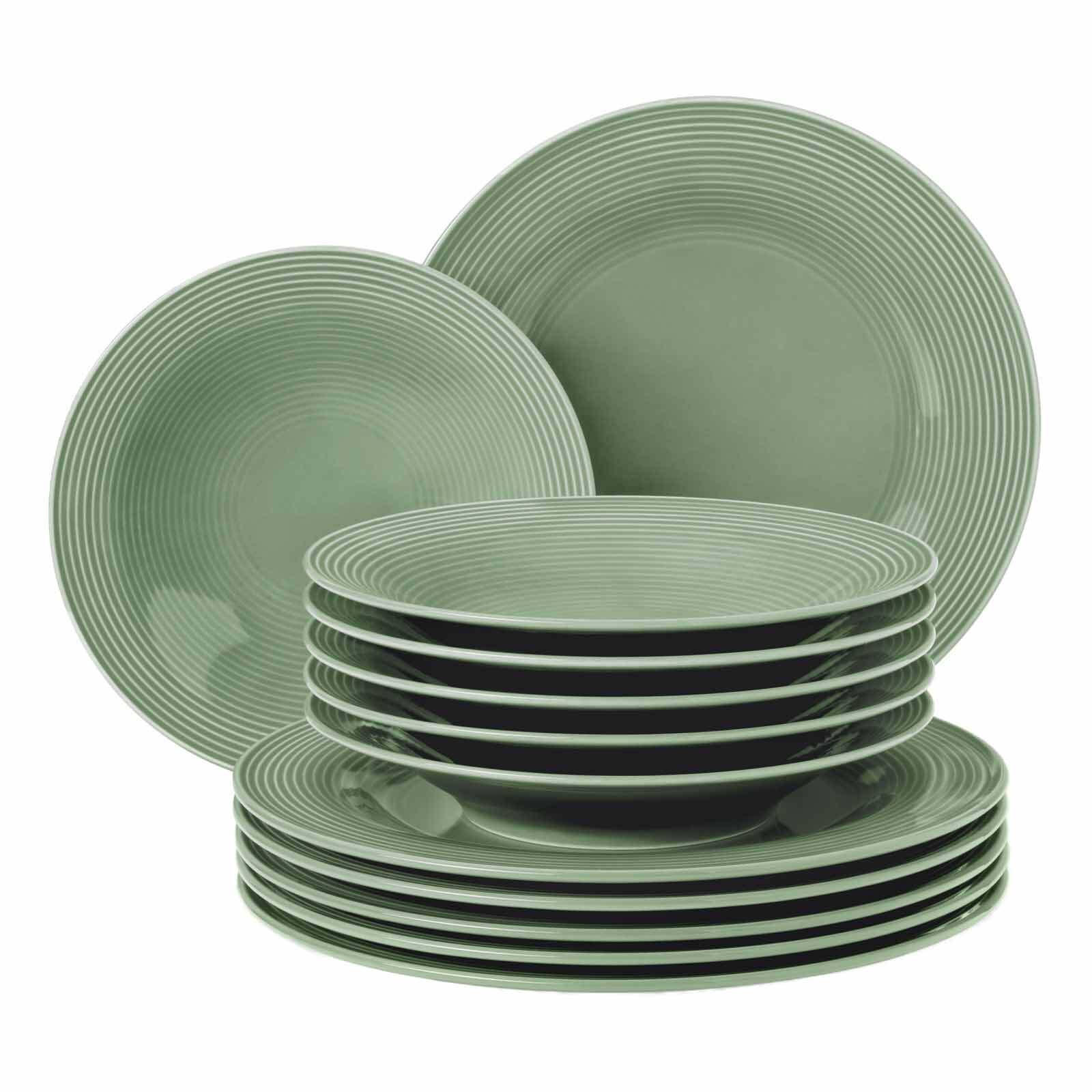 TAFELSERVICE Beat Color Glaze Salbeigrün 12er Set - Grün, Keramik (32.3/23.5/32.3cm) - Seltmann Weiden