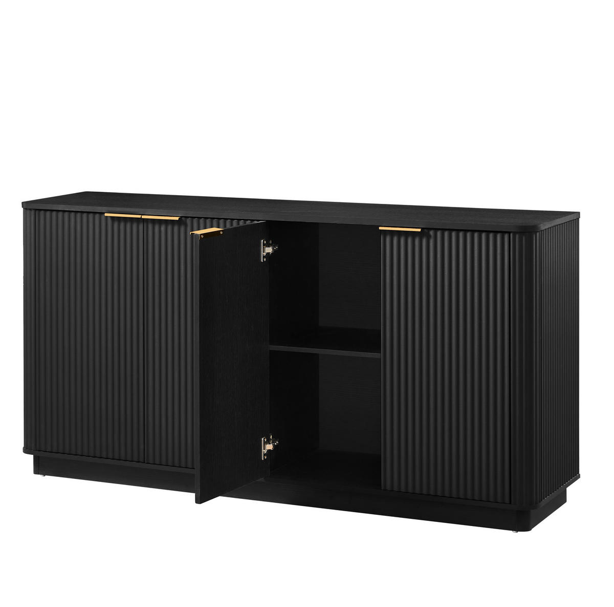 KOMODA 160/40/80 cm crna od MDF-a s 4 vrata i prostorom za odlaganje - crna, drvni materijal (160/80/40cm) - OKWISH