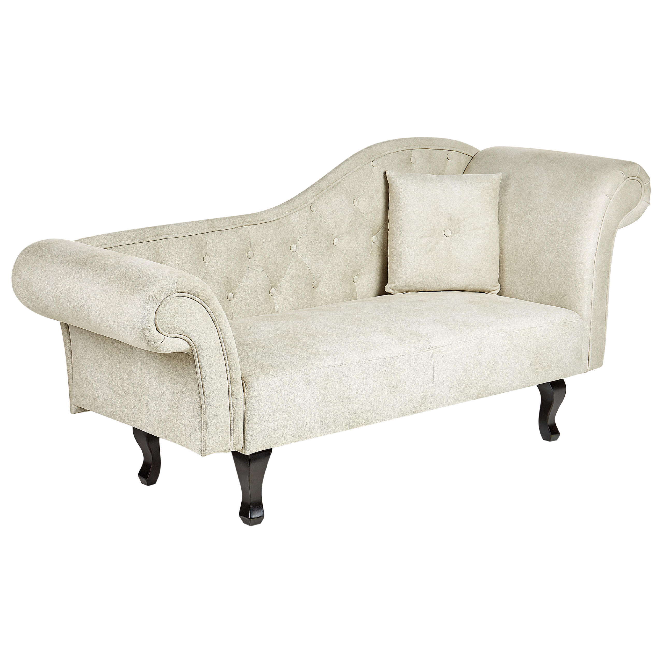 CHAISELONGUE Samtstoff hellbeige rechts Lattes - Beige/Dunkelbraun, Textil (192/81/59cm) - Beliani