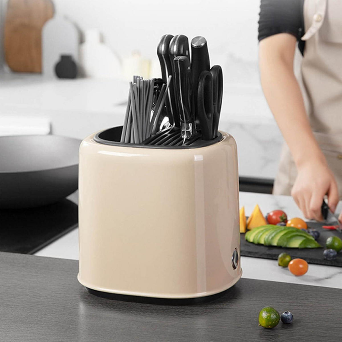 MESSERBLOCK Beige 2-in-1 Utensilien Organizer - Beige, Kunststoff (15/25/15cm)