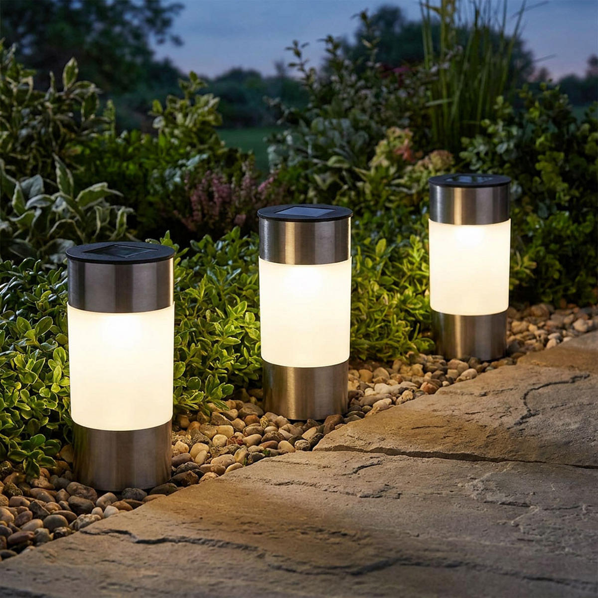 LED AUSSENLEUCHTE Solar Edelstahl Silber 3er Set - Silberfarben, Metall (6.3/6.3/23.5cm) - Globo Lighting